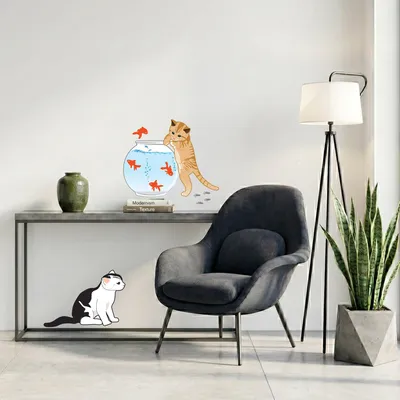 Produktbild von Dekorative Wandaufkleber mit Katze und Fisch