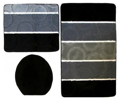 Produktbild von Orion Badgarnitur 3 TLG. Set 50x80 cm Mehrfarbig gestreift, WC Vorleger ohne Ausschnitt für Hänge-WC (schwarz grau)