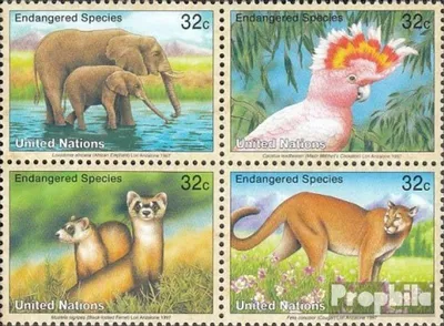 Produktbild von Briefmarken UNO - New York 1997 Mi 732-735 Viererblock (kompl.Ausg.) FDC Gefährdete Tiere