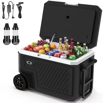 Produktbild von 45L Elektrische Kühlbox Kompressor Kühlbox, 20°C bis -20°C, 12V/24V 230V, Type-C, Tragbarer Outdoor Kühlschrank mit Rädern & Griff, Batterieanschluss