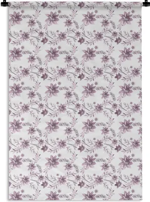 Produktbild von MuchoWow® Wandteppich Wandbehang Blumen - Lila - Weiß 90x135 cm Tapisserie Dekoration Wandtuch - Baumwolle - Wandskulptur