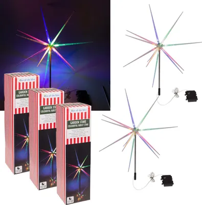 Produktbild von 3er Set LED Gartenstecker Stern 14 LEDs, bunt, batteriebetrieben Timer