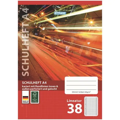 Produktbild von Stylex Schulheft - DIN A4 - Lineatur 38 - 16 Blatt
