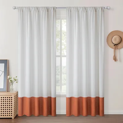 Obrázok produktu pre 2 kusy závesov s vzhľadom na ľan, biele a oranžové, vhodné do obývačky alebo spálne, s otvorom na tyč, rozmer 132 x 274 cm
