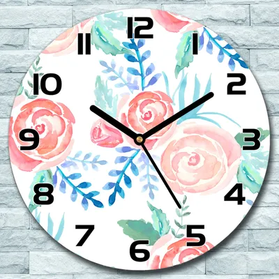 Produktbild von Wanduhr aus Glas Rund fi 30 Elegante Blumen Quarz Deko Schlafzimmer Büro