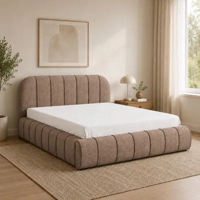 Produktbild von Home Collective Polsterbett 200x200 cm Braun | Doppelbett mit Stauraum & Metall-Lattenrost | Schlafzimmer & Jugendzimmer | Längspolsterung, KI-generiertes Bild