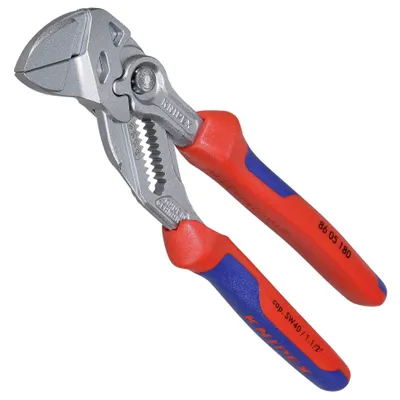 Produktbild von Knipex 860-5180 Zangenschlüssel 180mm bis 35mm (1 3/8'),starkwandig, rot/blau/grau