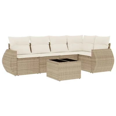 Produktbild von 6-tlg. Garten-Sofagarnitur mit Kissen Beige Poly Rattan