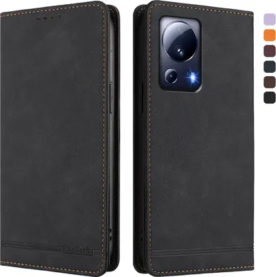 Obrázek produktu pro Pouzdro pro Xiaomi 13 Lite, retroPolyuretankožené flip pouzdro s stojánkem a přihrádkami na karty Černý