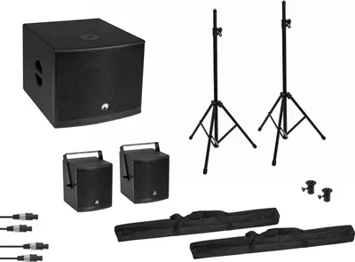 Produktbild von OMNITRONIC Set MOLLY 2.1 Aktivsystem Sub + 2x Top + Zubehör, schwarz