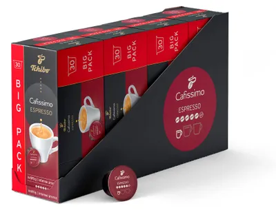 Produktbild von Tchibo Cafissimo Vorratsbox Espresso kräftig Kaffeekapseln, 120 Stück – 4x 30 Kapseln (Espresso, intensiv mit kräftigen Röstaromen), nachhaltig & fair gehandelt