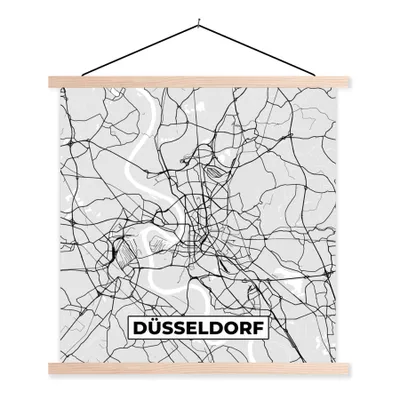Produktbild von MuchoWow® Textilposter Düsseldorf - Karte - Stadtplan - Deutschland 40x40 cm mit holzfarbenen Rahmen - Posterleiste