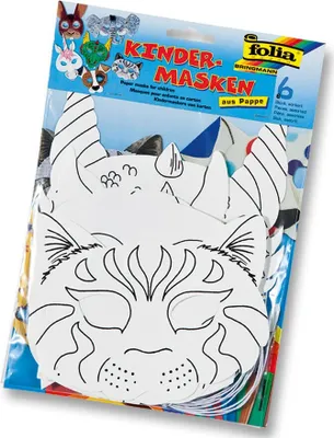 Produktbild von Folia Kindermaske 'Tiere' aus Pappe, mit Gummi, weiß (6 Stück)