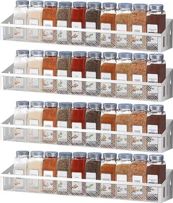 Produktbild von Gewürzregal aus Holz mit 4 einreihigen Kräuterregalen und variablem Abstand