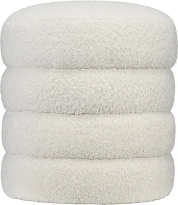 Immagine prodotto di Fortuna Lai Pouf Poggiapiedi Pouf imbottito rotondo Poggiapiedi con cuscino per salotto Camera da letto Bianco crema Ø40 x 45 cm