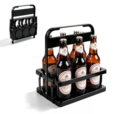 Productafbeelding van Opvouwbare flessenhouder voor 6 flessen, kunststof met handvat, inklapbare bierdrager
