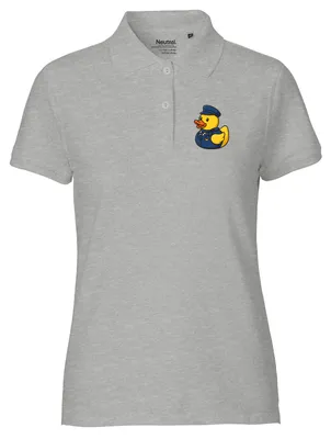 Produktbild von Huuraa Damen Polo Shirt Quietscheente Stewardess Gummiente Flugbegleiterin XXL Sport Grey  Baumwolle Fairtrade Poloshirt Geschenkidee
