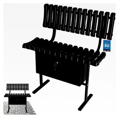 Produktbild von Friedhofsbank mit Rückenlehne und Kasten, wetterfest, 75 cm, Metallbank für den Außenbereich
