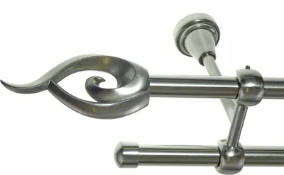 Produktbild von Gardinenstange Set Edelstahl Look Metall Ø 16mm zur Deckenbefestigung 2-lauf Flamme, Länge wählbar D24 E24 E17