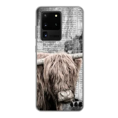 Produktbild von MuchoWow® Handyhülle Schutzhülle Hülle für Samsung Galaxy S20 Ultra Schottischer Hochländer - Vintage - Text Silikon Softcase Handy Hülle - Karteninhaber