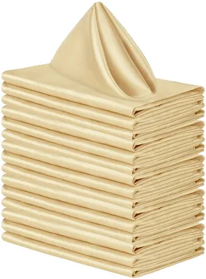 Produktbild von 12er Set Quadratisch Satinservietten, Waschbar Ultraweiche Übergroße Stoffservietten Für Familienessen, Festivals, Hochzeit, Thanksgiving, Weihnachten und den täglichen Gebrauch (Gold,43 x 43 cm)