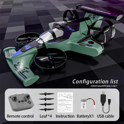 Immagine prodotto di CZ04 - Dronemobile/quadricottero RC 2 in 1 - Terra e aria - Rotazione a 360°, modalità headless - 10 minuti di autonomia - Batteria agli ioni di litio da 3,7 V - Ricarica USB - Verde