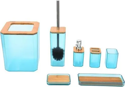 Produktbild von 7-teiliges Badkameraccessoireset aus Kunststoff, grün, für Zuhause, Badkamer und Hotel