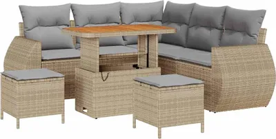 Immagine prodotto di Set da giardino composto da 8 pezzi, divano, colore beige, realizzato in rattan sintetico