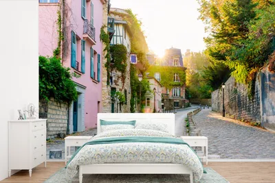 Produktbild von MuchoWow® Fototapete für Wohnzimmer oder Schlafzimmer Wandtapete Vinyl Motivtapete Strahlende Sonne in einer Gasse - 390x260 cm - Papiertapete