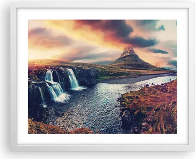Produktbild von Gerahmtes Poster - Weißer Rahmen - Wasserfall Himmel Berg - 50x40 cm - Wand Bild - Wanddeko - Wandbilder - Kunstposter - Wandposter - Bilderrahmen - Bilder - Kunstdruck - P2WAA50x40-5111