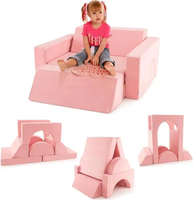 Produktbild von COSTWAY Modulares Kindersofa, Spielsofa, Modulsofa mit abnehmbarem Bezug, Kleinkind-Couch für Kinderzimmer zum Spielen, Gestalten & Schlafen (Rosa)