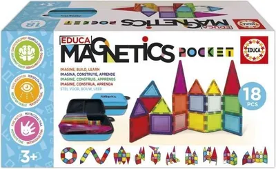 Zdjęcie produktu dla Magnetyczna Gra Konstrukcyjna EDUCA, 18 Magnetycznych Klocków, 2 Zwierzątka, 8 Karty, Od 3 Lat