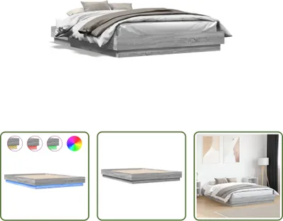 Produktbild von The Living Store Bettgestell mit LED Grau Sonoma-Eiche 150x200 cm