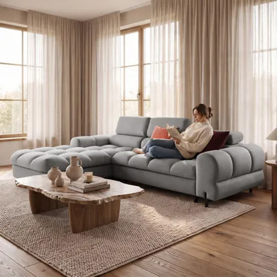 Produktbild von MUFFO Ecksofa UFFO L Links mit Schlaffunktion 260x195 Velours Hellgrau
