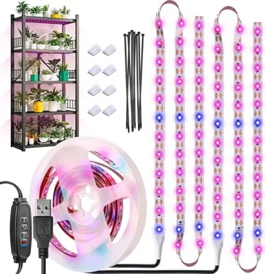 Zdjęcie produktu dla Lampa do roślin LED Full Spectrum, wodoodporna, automatyczny timer USB 3/9/12, różowy, niebieski, 120 światła, rośliny domowe, warzywa, ogrodnictwo, bonsai (6,56