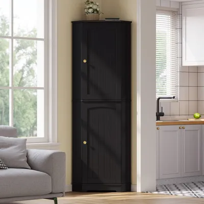 Image de Armoire à deux portes avec étagères réglables, meuble de rangement, buffet, dimensions : 42 x 42 x 166 cm, couleur : noir