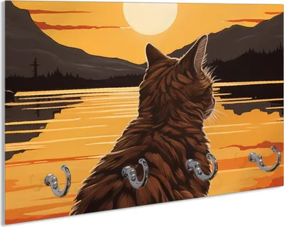 Produktbild von Wallario Schlüsselbrett aus Glas, Motiv: Katzenstille im Sonnenuntergang, 30 x 20 cm mit 4 Haken
