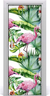 Produktbild von Tulup Türaufkleber 75x205 cm Dekorative Aufkleber Selbstklebend Wasserdichte Tapete Abnehmbar Schlafzimmer Wohnzimmer Wohnkultur - Blätter und Flamingo