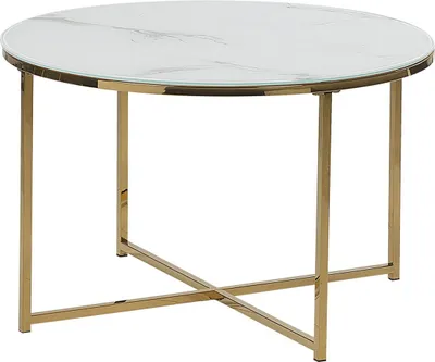 Produktbild von BELIANI Couchtisch Weiß mit Gold ⌀ 70 cm in Marmor Optik Rund Modernes Design