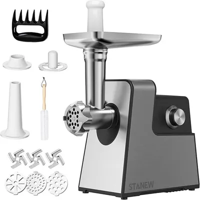 Produktbild von Fleischwolf Elektrisch, 3 in 1 Hackfleisch Maschine mit 3 Platten aus Edelstahl, Wurstmaschine Kubbe und 3 Füllrohre für Wurst, Kapazität 3,5 kg/min, 3 Klingen, 3500 W Starker Kupfermotor