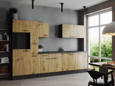 Produktbild von Küche Küchenzeile Leerblock Grau Matt Artisan Eiche Oliver 310 cm Respekta