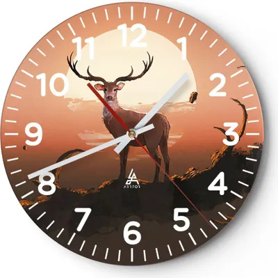 Produktbild von Wanduhr - Rund - Glasuhr - Hirsch Geweih Hörner - 30x30cm - Schleichendes Uhrwerk - Lautlos - zum Aufhängen bereit - Dekoration Modern - Wanddekoration aus Glas - C4AR30x30-4091