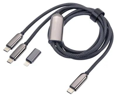 Produktbild von TROIKA Lade-Set 100W mit Doppelladefunktion, integrierter LED, 150 cm Nylon-Kabel für Smartphones, Tablets, Laptops