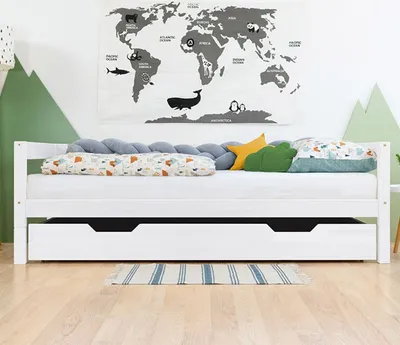Produktbild von Under Bed Wooden Drawer with two cutouts BUDDY on Wheels - White - With slack - 80 x 180 cm (under bed 80 x 200 cm)