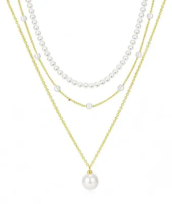 Produktbild von XFSRG Perlen Choker Halskette Mehrreihige Choker Perlenkette Halskette Damen Perlen Schmuckset Damen Collier Hals Schmuck für Frauen Mädchen