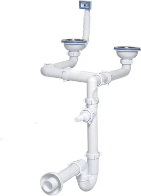 Produktbild von Doppelter Spülbeckensiphon 115 mm, höhenverstellbar, Typ "U", mit Überlauf