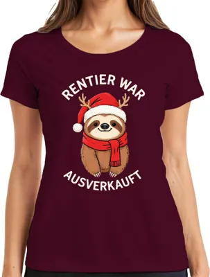 Produktbild von Rentier war t Faultier Weihnachten lustig Geschenk Damen T-Shirt, Burgundy, XL