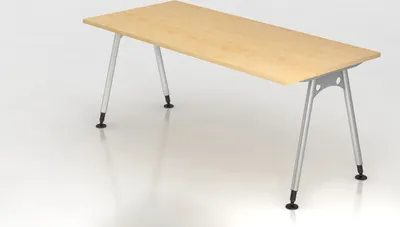Produktbild von Schreibtisch Keijo | Ahorn | BxT 180x80cm | Höhe 68-76cm | stufenlos höhenverstellbar | A-förmiges Rundrohrgestell Silber | Rechteckform