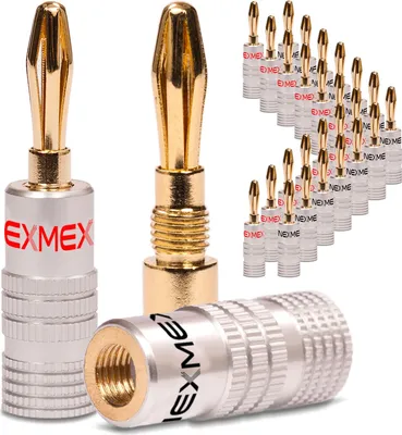 Produktbild von Bananenstecker 4mm NEXMEX 28x schraubbar vergoldet Lautsprecherkabel Stecker 24K