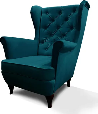 Produktbild von Blau Ohrensessel aus Velours Falco 86 cm Sessel mit Holzbeine Wohnzimmersessel mit Wllenunterfederung, Stoff: kronos 04 - marine